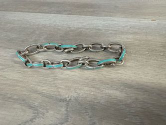 Tiffany & Co. Silver Charm Blue Enamel Bracelet 925 Silver 23.7g *Authentic* (PO1016221) -Good Condition