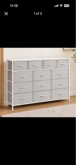13-Drawer Fabric Dresser with Power Outlet – Brand New