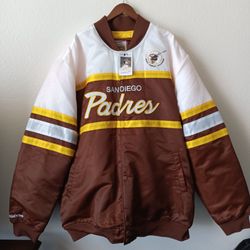 Size 5XLT San Diego Padres Mitchell & Ness Big & Tall Coaches Satin Full-Snap Jacket Brown/Gold