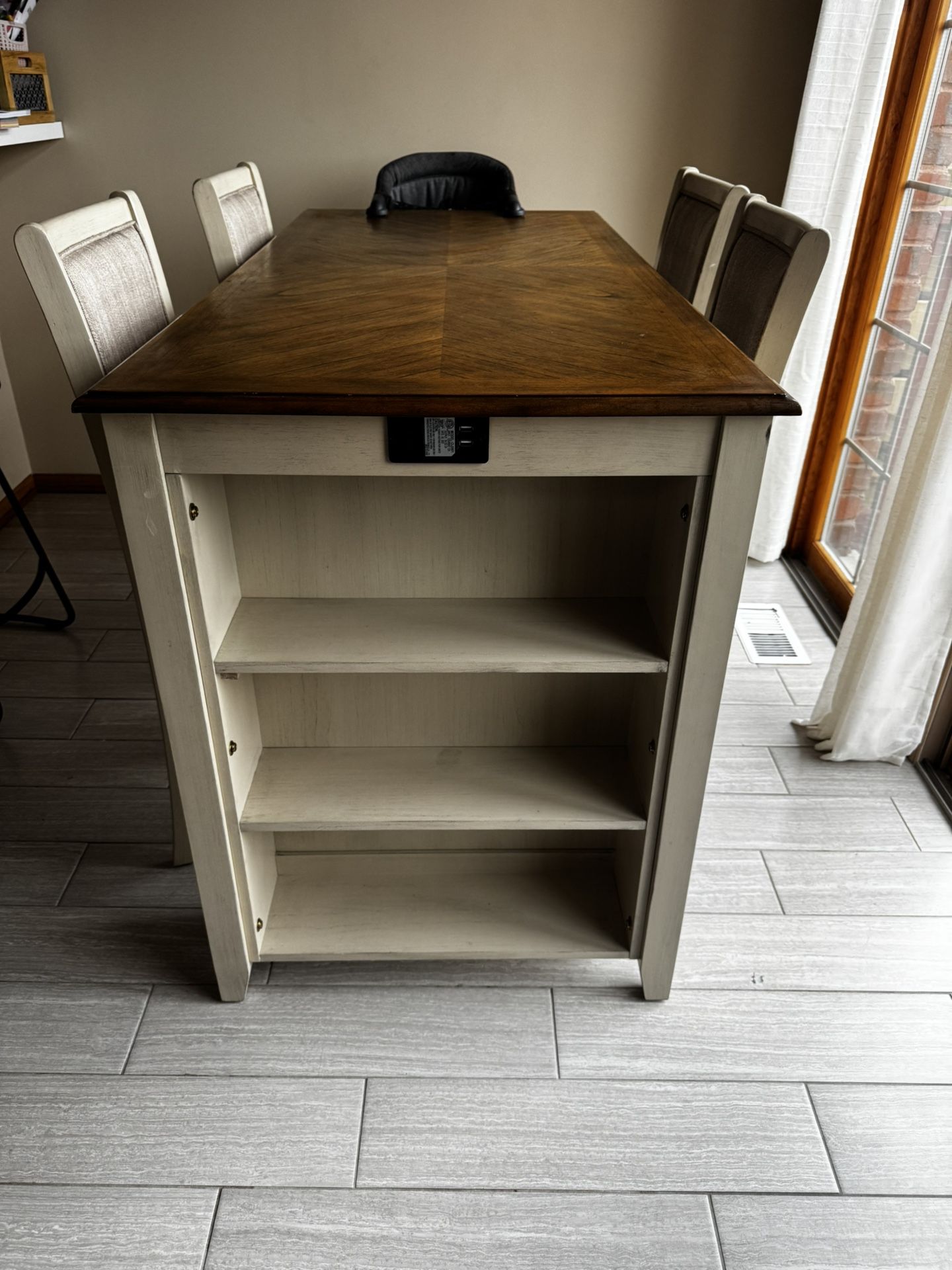 Cream Wood Kitchen Table, High Top, 4 Chairs