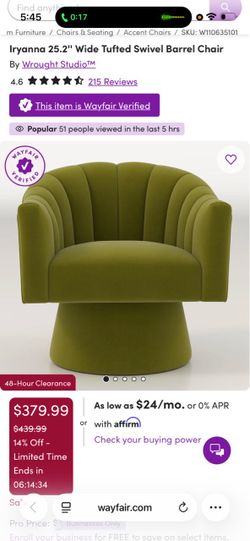 25.2” wide Tufted Swivel Barrel chair