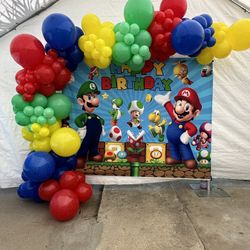 Colorful Red Blue Yellow Mario Inspired Decorations Balloons Party 