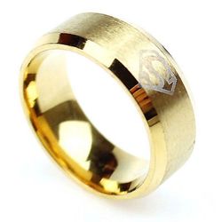 8MM Man's Stainless Steel Band Ring Superman Logo Wedding Gold Size13