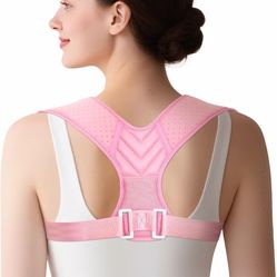 Posture Corrector for Women, Relieve Shoulder, Neck & Back Pain - Pink - Large