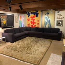  Large Dark Grey Mohair Down Filled Sectional (As Is)