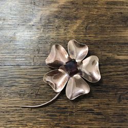 Vintage 1940s large copper flower brooch