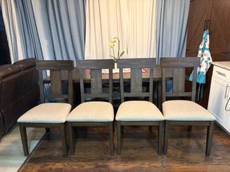 Farmhouse Set of 7 Wood Dining Chairs with Upholstered Seats