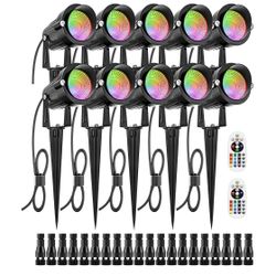 ZUCKEO 12W Color Changing Landscape Lights RGB Low Voltage Landscape Lighting Remote Control, Waterproof LED Outdoor Spotlight for Garden Pathway Hous