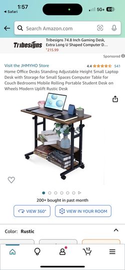 Home Office Desks Standing Adjustable Height Small Laptop Desk with Storage  for Small Spaces Computer Table for Couch Bedrooms Mobile Rolling Portable Student  Desk on Wheels Modern Uplift Rustic Desk 