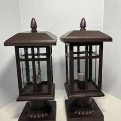 Bronze Post Light 2 Packs, Hardwired Anti-Rust Exterior Light Fixture Brown, Waterproof Outside Lamp Post with Pier Mount, Exterior Pole Lantern for G