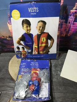Kids Vest Costume Police & Rescue 4 Pcs & Mega Mix Value Pack 48 Pcs Favors -NEW