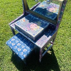 Custom Frozen Themed Wooden Vanity With Stool And Lights