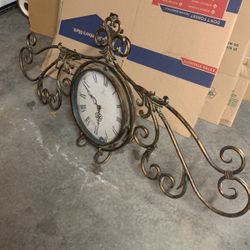Large Ornate Metal Scrolled Clock In Antique Gold