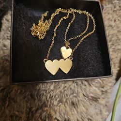 BRASS DOUBLE CHAIN 3 HEART NECKLACE ENGRAVABLE BRAND NEW