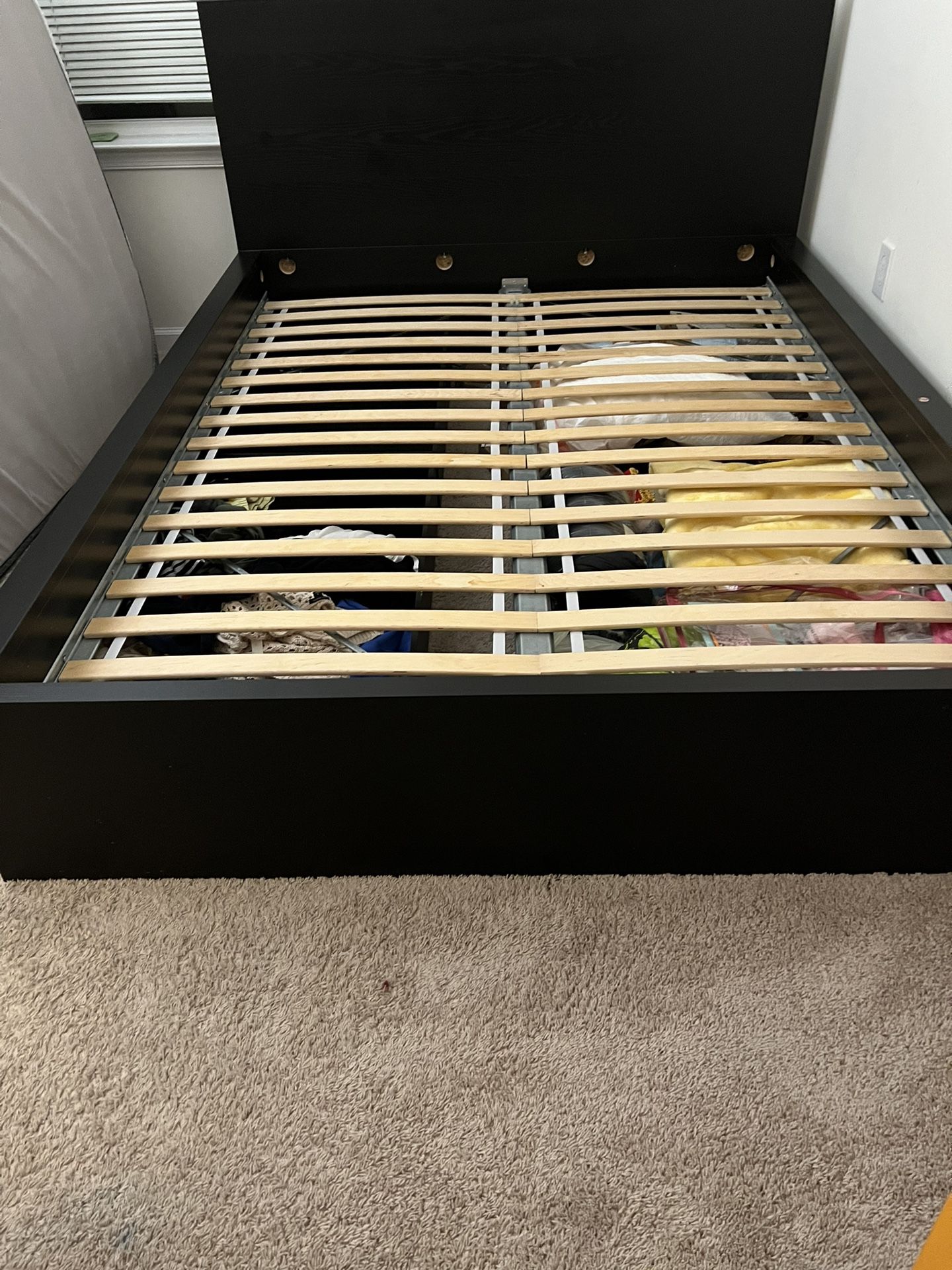 IKEA High Bed Frame, 2 Storage Boxes,  Black Color