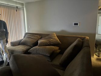 Brown Microfiber Sofa with Throw Pillows