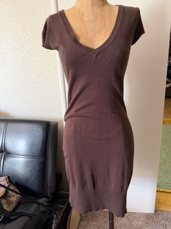 Say What? Vintage Brown knit mini v neck mini dress M