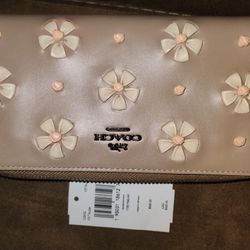 Taupe Coach Flower Embellished Wallet Nwt