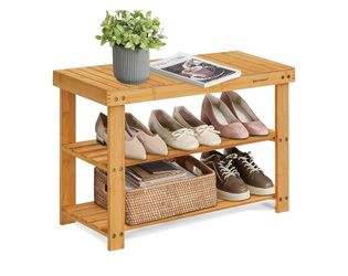 Songmics 3-Tier Bamboo Shoe Storage Bench (Natural)