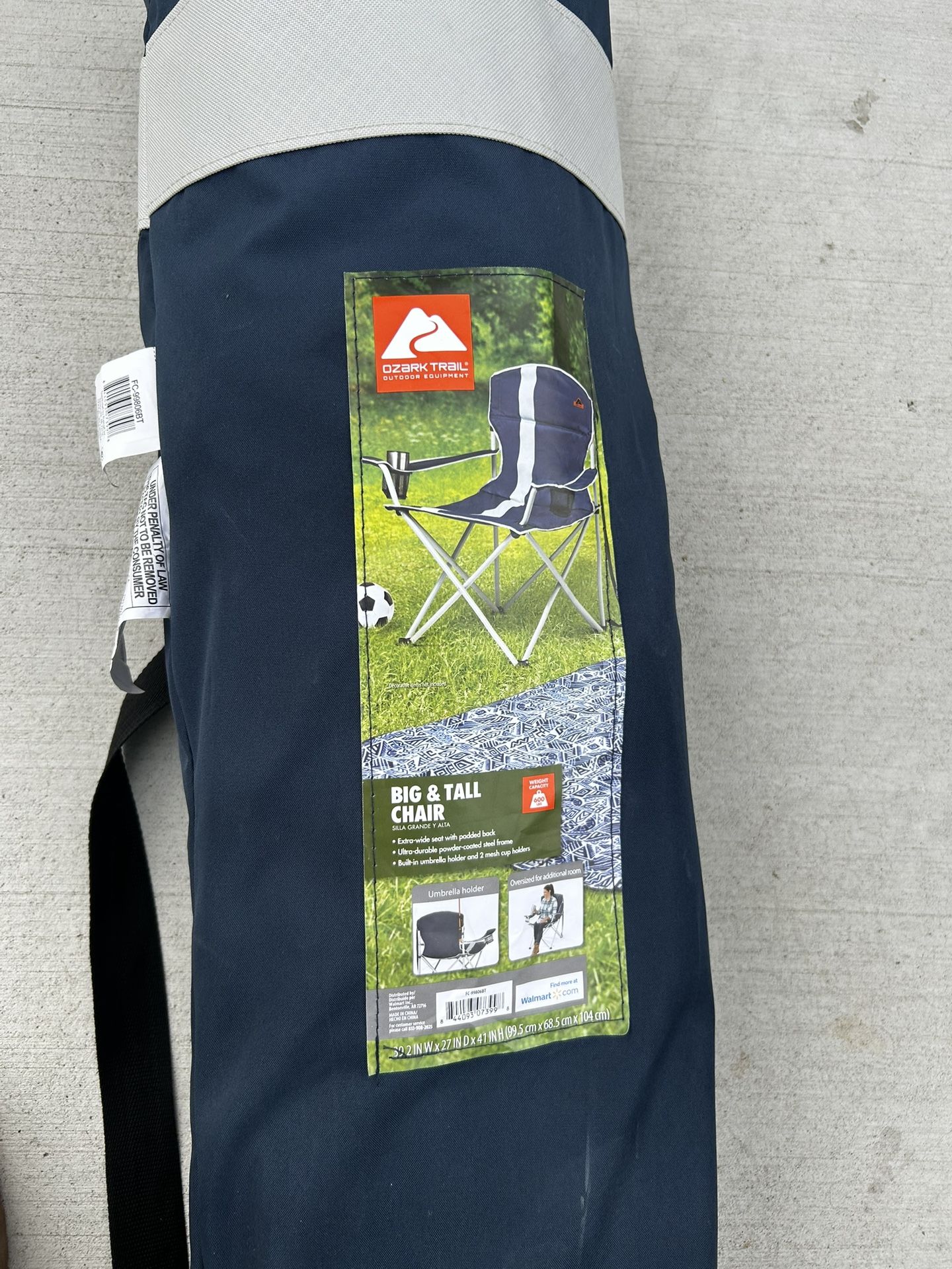 Ozark Trail Big and Tall Chair with Cup Holders, Blue, Adult