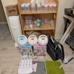Spectra Breast Pump, Bottles, Lids, Drying Rack, And Bags