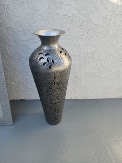 Large Silver Metal Decorative Vase