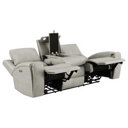 New Brickston 2pc Triple Power Reclining Sofa Set Grey With Power Recliner, Power Headrest, Power Lumber And Hidden Cup Holders Wow!!!