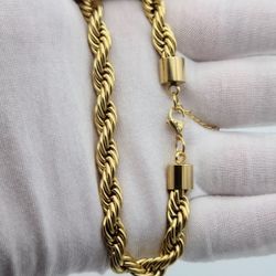Stainless Steel Gold Plated Rope Chain 8mm 18in Unisex Hip Hop Jewelry
