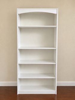 White 5-Shelf Wooden Bookcase / Bookshelf