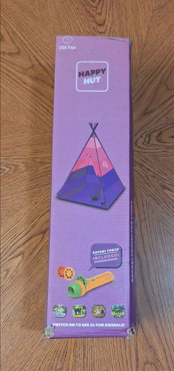 Brand New USA Toyz Happy Hut Pink Teepee Tent + Safari Torch Projector