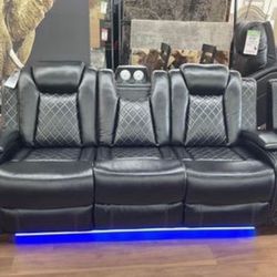 Ashley Brand Black LED Reclining Sofa Couch 