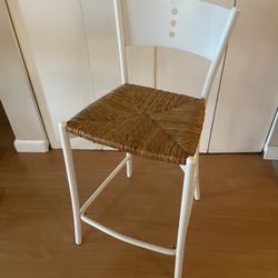 Tall Wicker And White Metal Chair 