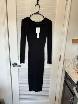 Black Ribbed Knit Midi Dress with Tags