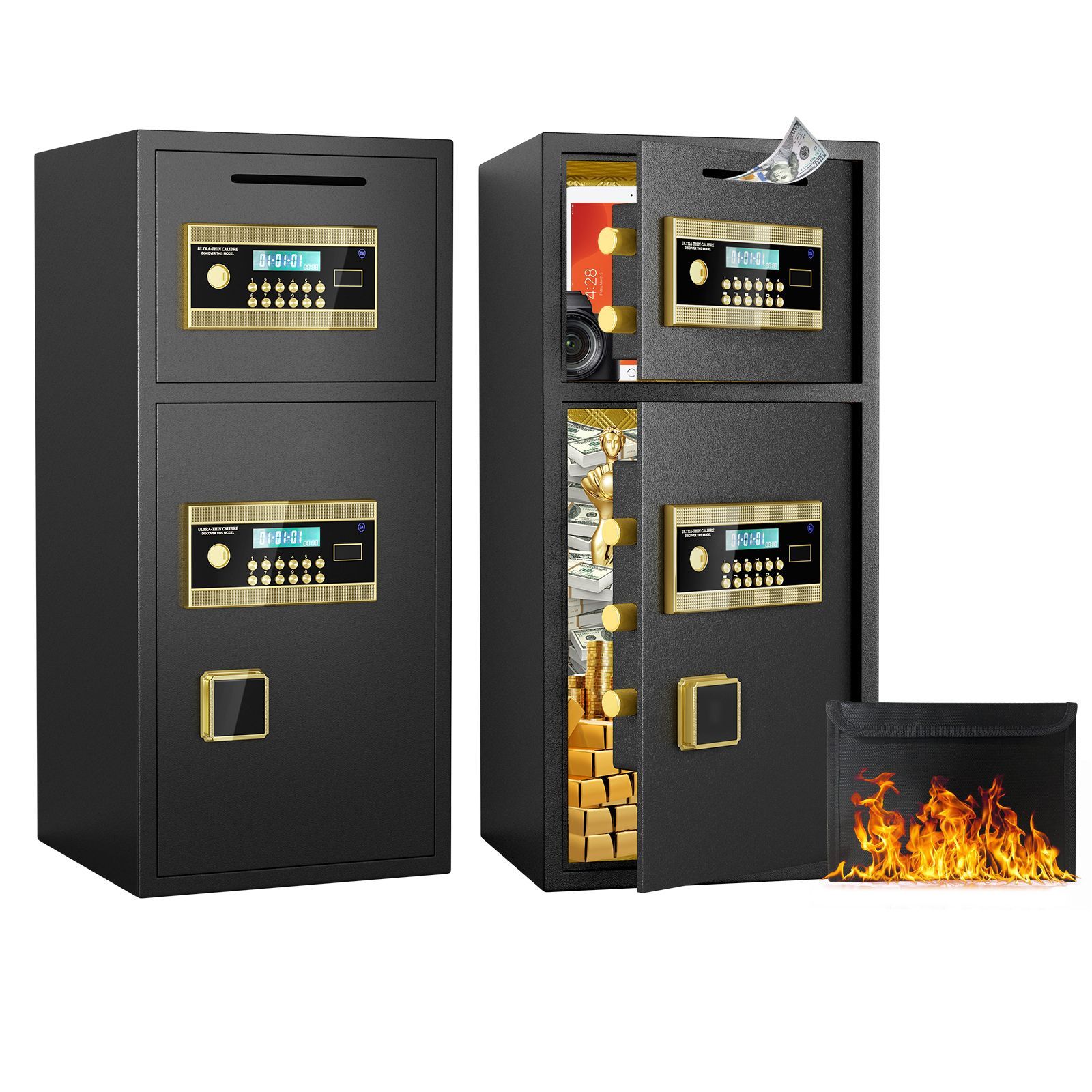 Large Double-door Coin-operated Safe,Digital Security Safe with Fireproof and Waterproof Bag,6.5 Cubic Feet Safe Box with Hidden Code Function for Hom