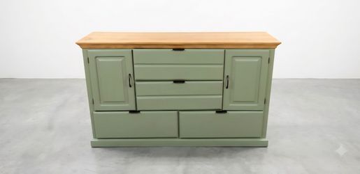 Upcycled Boho Green Dresser with Natural Wood Top