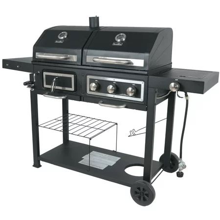 RevoAce Dual Fuel Gas & Charcoal Combo Grill, Black with Stainless Black - 49.75" H x 64" W x 28" D