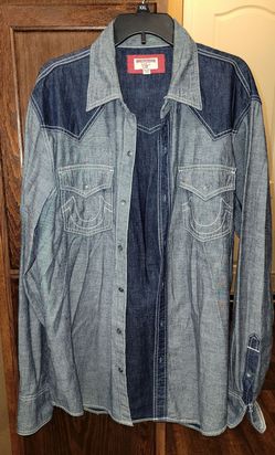 True Religion Two-Tone Western Denim Shirt - Tagged 3XL (Fits Fitted XXL)
