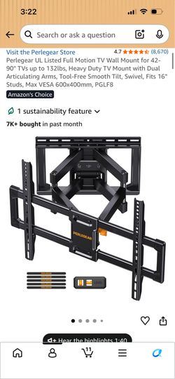 Brand New Perlegear Full Motion TV Wall Mount (42”-90”)