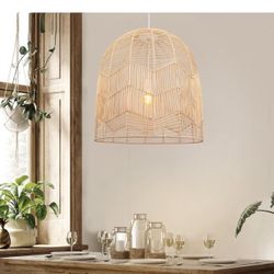 Arturesthome Hanging Lights Chandelier, Handmade Rattan Pendant Light Kitchen Island, Farmhouse Basket Lampshades Decoration for Living Room 50cmx50cm
