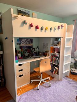 IKEA Single Loft Bed with Desk and Shelves