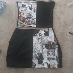 Chalino Sanchez 3 piece outfit thong skirt top 