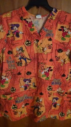 Disney"s Halloween Mickey Mouse & Friends Scrub Shirt Adult L