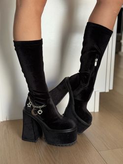 Dolls Kill Black Velvet Count your Hexes Platform Rave boots
