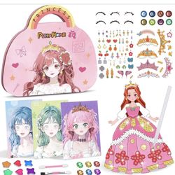 PERRYHOME DIY Paper Art Craft Kits-3 in 1 Princess Dress Up Game Set with Diamond Painting Kit