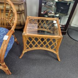 Mid-century side tables. Tiki, rattan