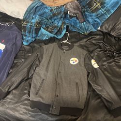 Black & Charcoal Gray Youth Steelers Varsity Jacket