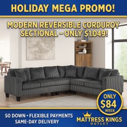 Promo Holiday Sale ⭐️ Beautiful New Modern Corduroy L-Shape Sectional Sofa ⭐️ Finance With $0 Down ⭐️ Payments As Low As $84
