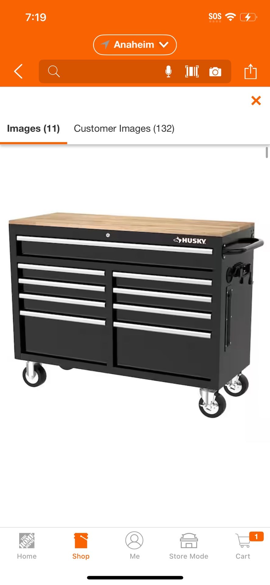 Husky Tool Storage 46 in. W x 18 in. D 9-Drawer Mobile Workbench Cabinet in Gloss Black