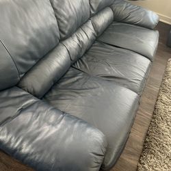 3 Piece Navy Blue Leather Couch