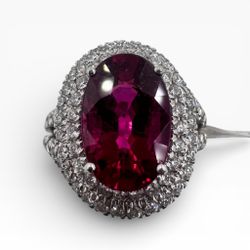 14K White Gold Ring with 7.00 Ct. Rubellite and Diamonds. (Size 6.75)